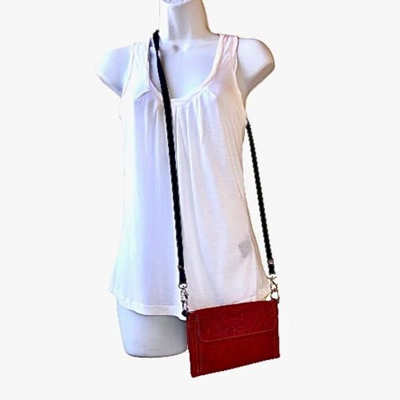 KAHLILA Red Tooled Leather Crossbody Wallet Purse Bag - Picture 5 of 16